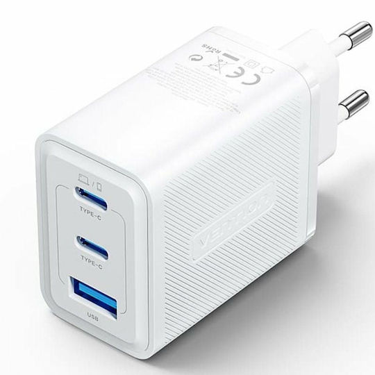 Vention Charger Without Cable GaN with USB-A Port and 2 USB-C Ports Whites (FERW0-EU)