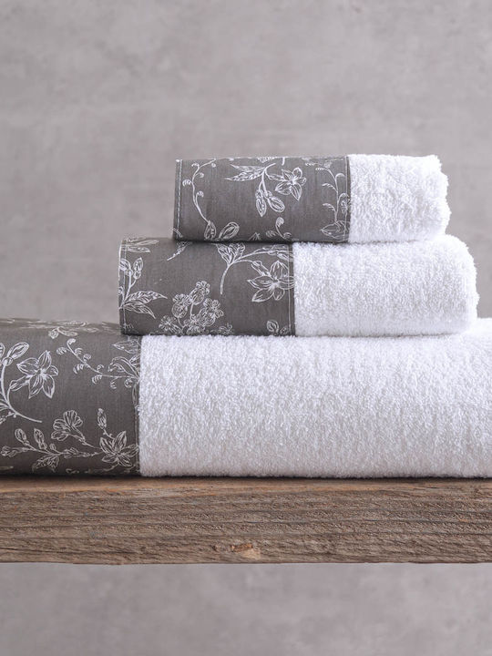 Rythmos Bath Towel Set 3pcs Ortensia White-Grey Weight 500gr/m²