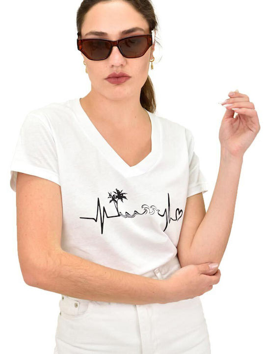 Potre Women's T-shirt with V Neck White