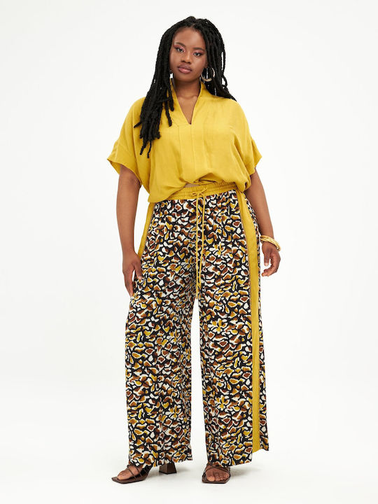 Mat Fashion Women's Fabric Trousers with Elastic Yellow