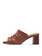 Leather Mules with Chunky Low Heel in Tabac Brown Color