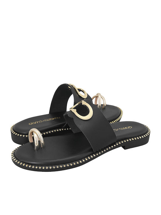 Norrin Leather Women's Flat Sandals in Black Color