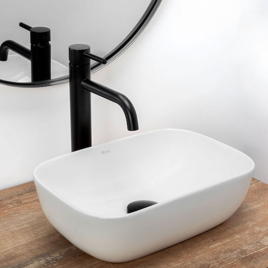 Rea Επικαθήμενος Νιπτήρας Πορσελάνης 36x25x11.5cm White Rea Επικαθήμενος Νιπτήρας Πορσελάνης 36x25x11.5cm White