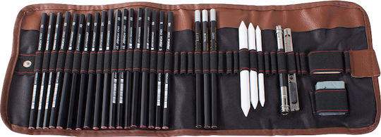 Set de Unelte pentru Schițare Zola Cutie de Depozitare din Lemn Negru Maro 29 Piese