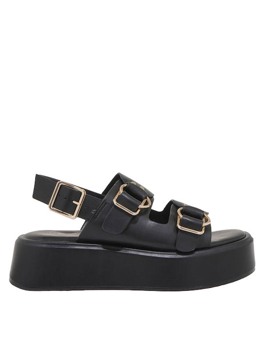 Seven Women's Flat Sandals Flatforms in Black Color