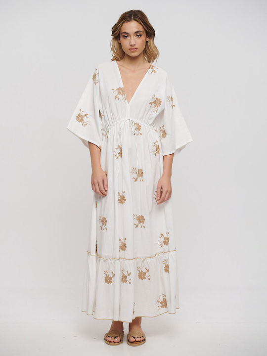 Ble Resort Collection Γυναικείο Μακρύ Φόρεμα Παραλίας Λευκο