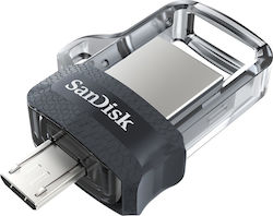 Sandisk Ultra Dual 128ГБ USB 3.0 SSD Стик с връзка USB-A & micro USB-B Сив