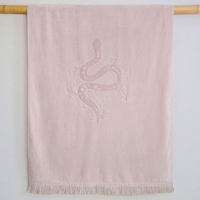 Nima Jacquard Beach Towel Cotton Pink with Fringes 160x90cm.