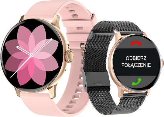 Giewont GW330 45mm Smartwatch with Heart Rate Monitor (Pink Powder Silicone Strap + Black Bracelet)