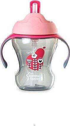 Tommee Tippee Kleinkinderbecher mit Griffen und Strohhalm aus Plastik Rosa 230ml