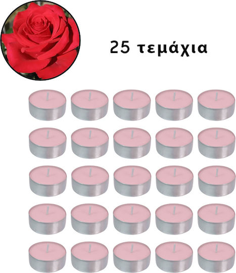 Tealights with Rose Scent in Pink Colour Up to 4 Hours Duration 25 Pieces