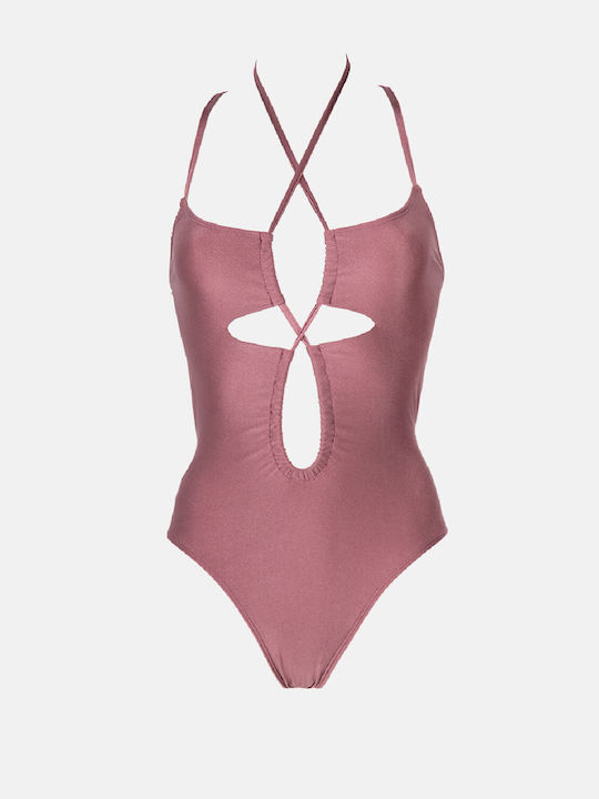 One-piece Swimsuit with Wide Straps and Laces 4181414-brown