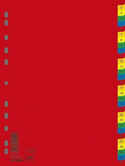 Divizoare laminated A4 Donau cu index numeric 1-31, culoare 120 microni
