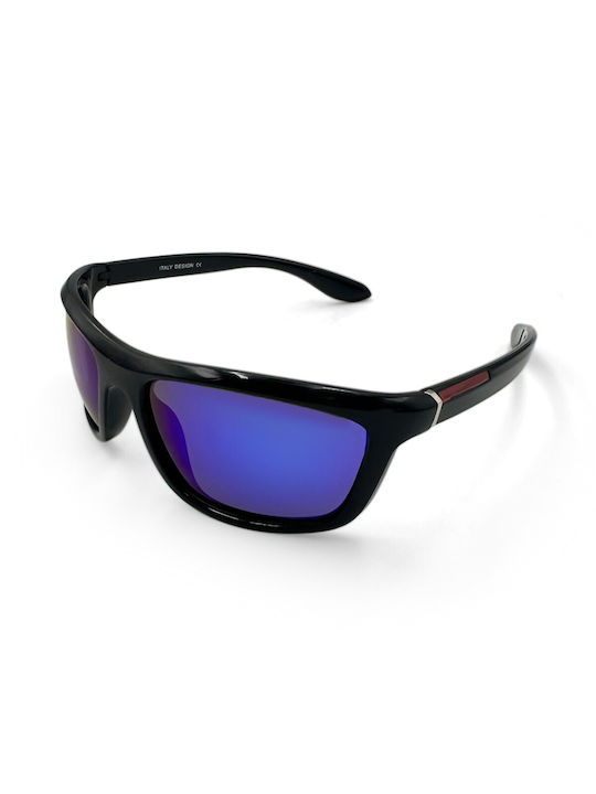 V-store Sunglasses with Black Plastic Frame and Blue Polarized Mirror Lens POL20.564-06