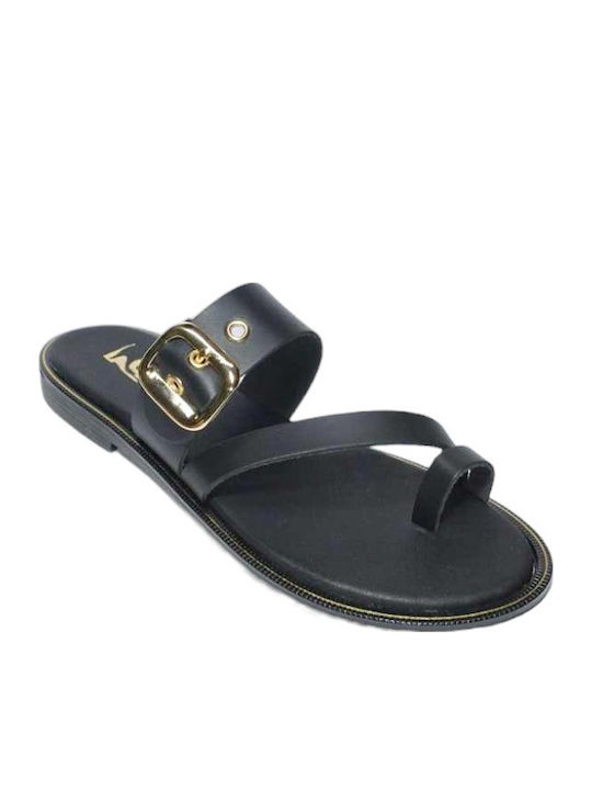 Gk Shoes Leather Women's Flat Sandals in Black ...
