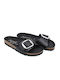 Autenti Shoes Leder Damen Flache Sandalen Anatomisch in Schwarz Farbe