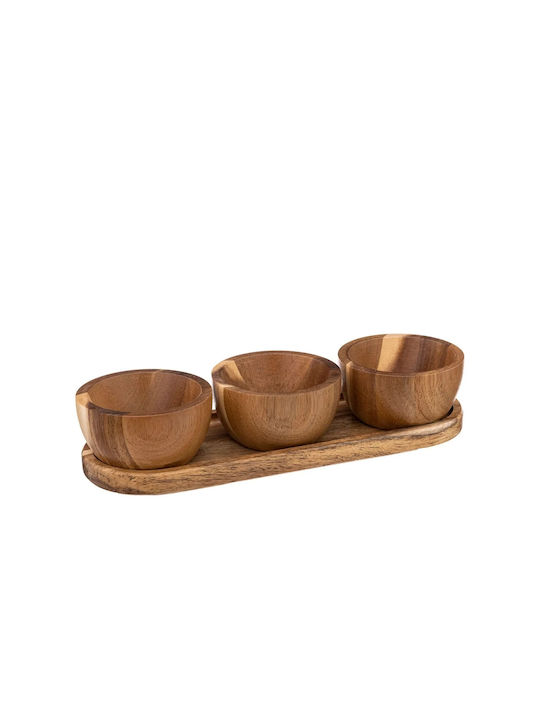 Secret de Gourmet Wooden Dessert Divided Serving Plate with 3 Slots Brown Ø30cmxY6cm 30x10x6cm 4pcs