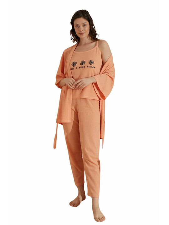 Damen Pyjama Set 3-teilig 22121 Lachs