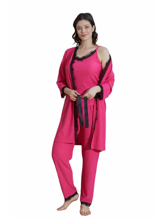 Damen-Pyjama-Set 3-teilig 10428 Fuchsia