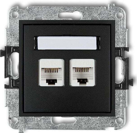 Karlik Διπλή Πρίζα Δικτύου RJ45 με Πλαίσιο Τύπου Cat5 σε Μαύρο Χρώμα 12MGK-2
