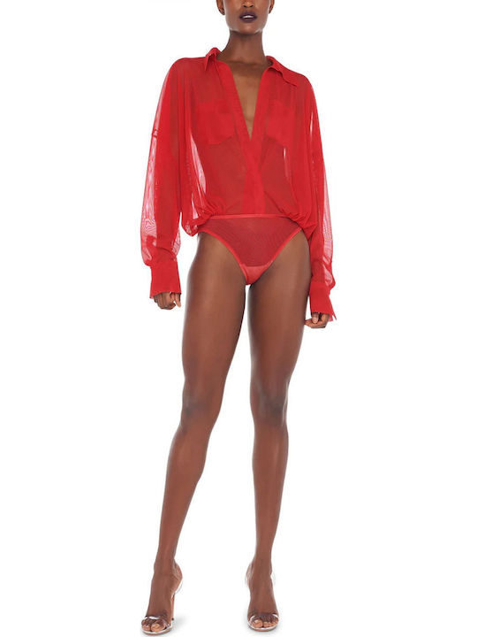 Bodysuit with Transparency Red