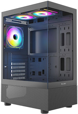 Logic Midi Tower Computer Case with Window Panel and RGB Lighting Black