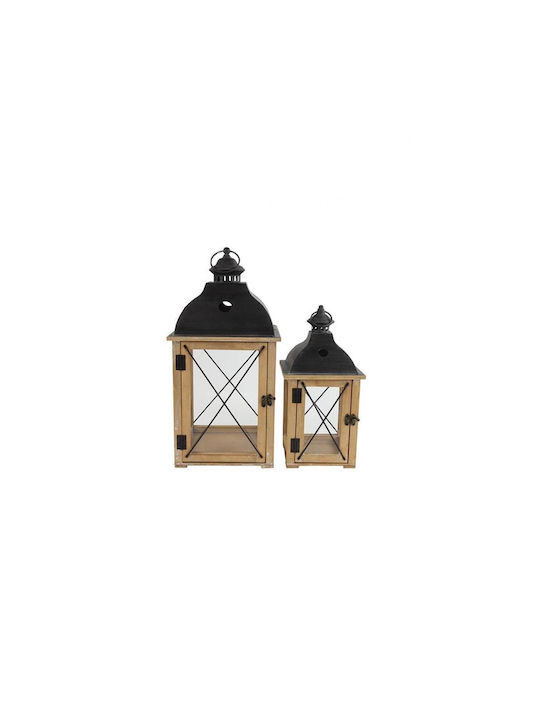 Wooden Lantern Set of 2 Brown 18x18x37+24x24x50
