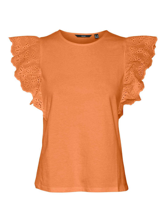 Vero Moda Bluza de Damă din Bumbac Mâneci scurte Tangerine