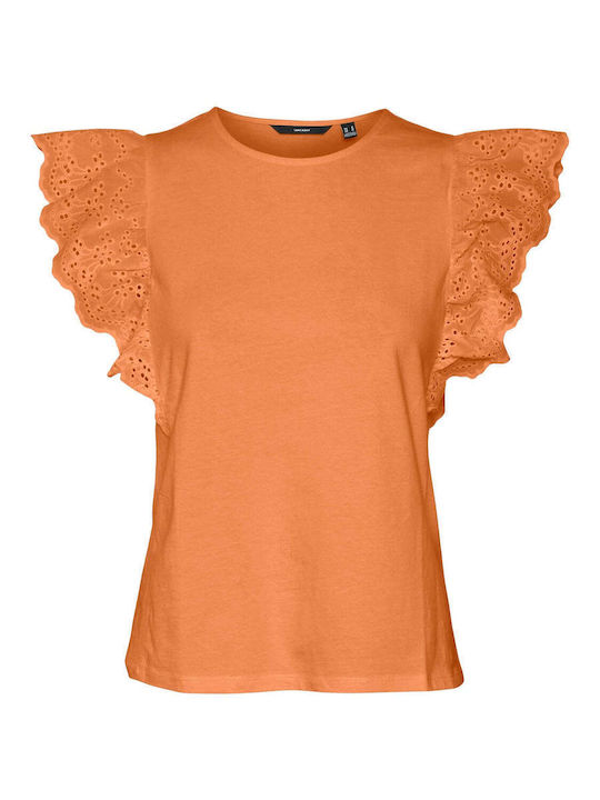 Vero Moda Damen Bluse Baumwolle Kurzärmelig Tangerine