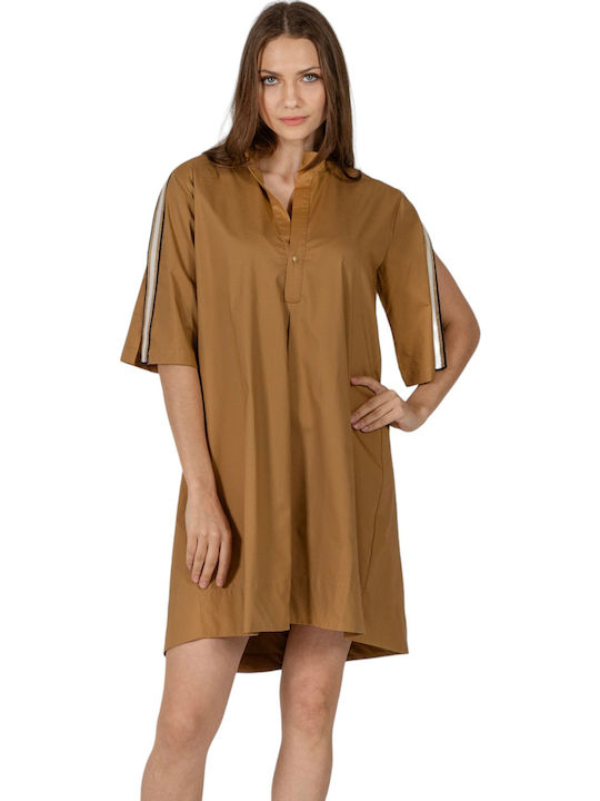 Aggel Καλοκαιρινό Mini Φόρεμα Πλεκτό Camel