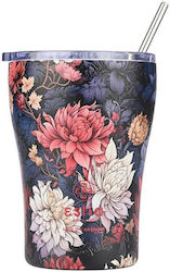 Estia Coffee Mug Save The Aegean Recyclable Thermos Stainless Steel BPA Free 350ml Midnight Blossom with Straw Estia Coffee Mug Save The Aegean Recyclable Thermos Stainless Steel BPA Free 350ml Midnight Blossom with Straw