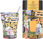 Estia Coffee Mug Save The Aegean Recyclable Glass Thermos Stainless Steel BPA Free GRAFFITI RHYTHM 350ml with Straw