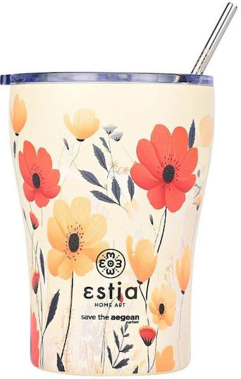 Estia Кафе Чаша Save The Aegean Рециклируема Чаша Термос Неръждаема Стомана Без BPA 350ml Summer Reverie с Сламка