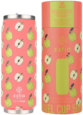 Estia Travel Cup Save the Aegean Recyclable Glass Thermos Stainless Steel BPA Free APPLE ODYSSEY 500ml with Straw