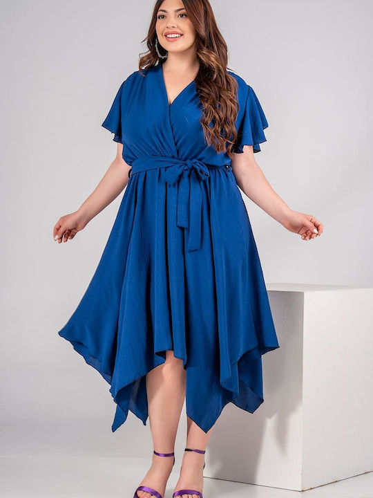 Lovesize Καλοκαιρινό Midi Φόρεμα Κρουαζέ Μπλε