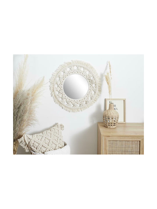 The Home Deco Factory Wall Mirror with White Wicker Frame Diameter 55cm 1pcs