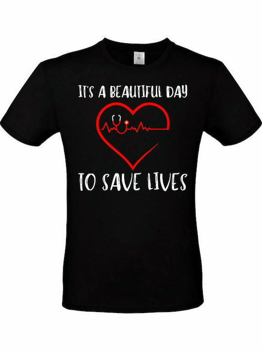 Черна тениска унисекс Пегасус Сериалът на Грей - Красив ден за спасяване на животи