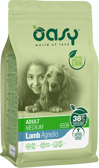 Oasy 12kg Trockenfutter für erwachsene Hunde mittlerer Rassen mit Lamm