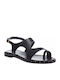 Leather Women's Flat Sandals in Black Color