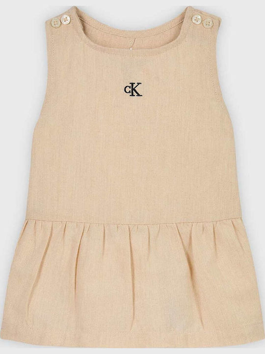 Children's Dress Sleeveless Linen Beige