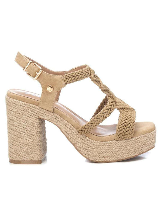 Xti Fabric Women's Sandals Beige with High Heel