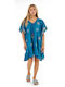 Verde Feminin Caftan de Plajă Cotton Blue Cotton Blue