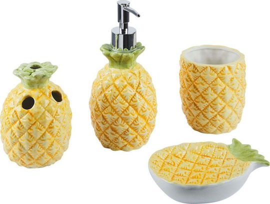 Beliani Ceramic Bathroom Accessory Set Yellow 4pcs