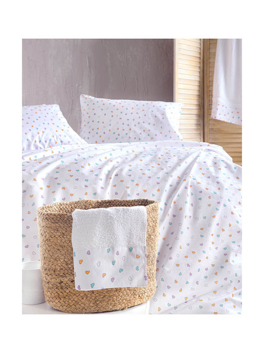Rythmos Sheet Set King with Elastic Band Cotton Tiny Heart White 165x205cm 4pcs