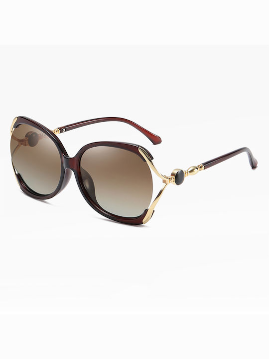 Techsuit Women's Sunglasses with Brown Plastic Frame and Brown Gradient Polarized Lens