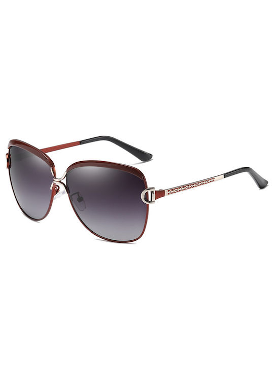 Techsuit Women's Sunglasses with Brown Metal Frame and Gray Gradient Polarized Lens