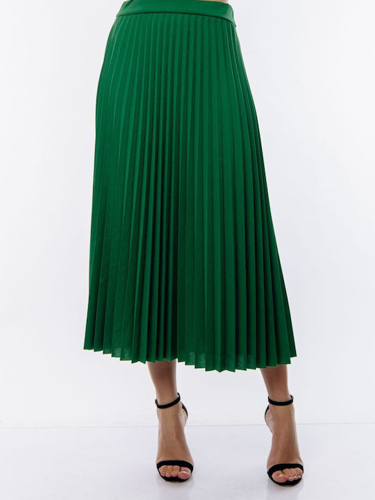 Long Pleated Green Skirt