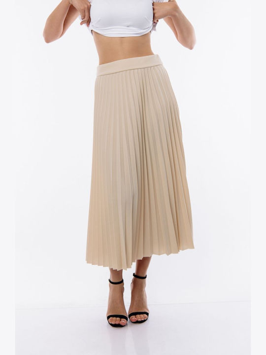 Long Pleated Beige Skirt