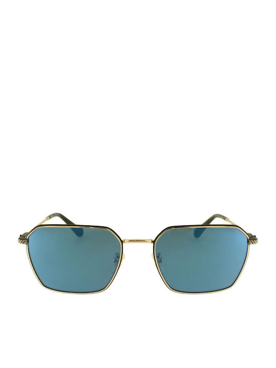 Police Unisex Sunglasses with Gold Metal Frame and Blue Mirror Lens SPLL84 300B
