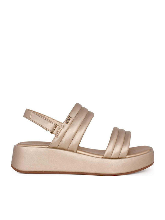 Women's Leather Platform Shoes Gold